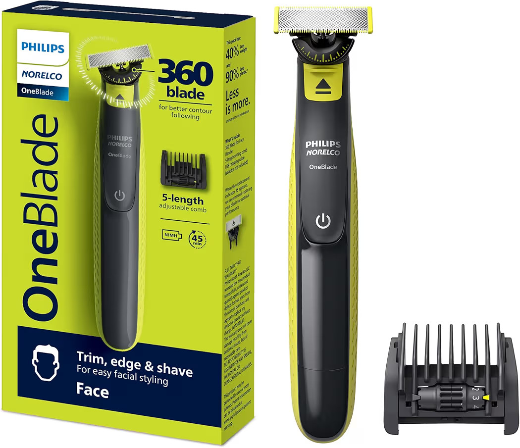 Philips Norelco One 360 Hybrid Face, Electric Beard Trimmer and Shaver, with 360 Technology, 1x 3... | Amazon (US)
