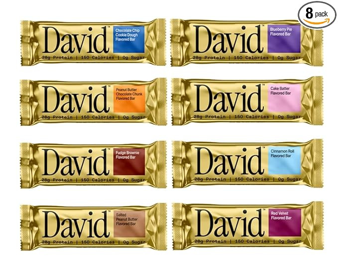 David Protein Bar Variety Pack, High Protein Snacks with 28g Protein, 0g Sugar, 150 Calories, 8 F... | Amazon (US)