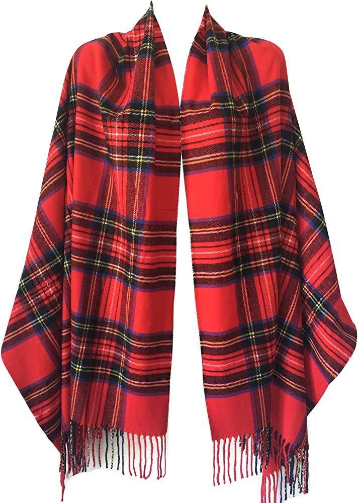 Women Oversized Scottish Clan Tartan Plaid Cashmere Feel Shawl Wrap Winter Scarf | Amazon (US)