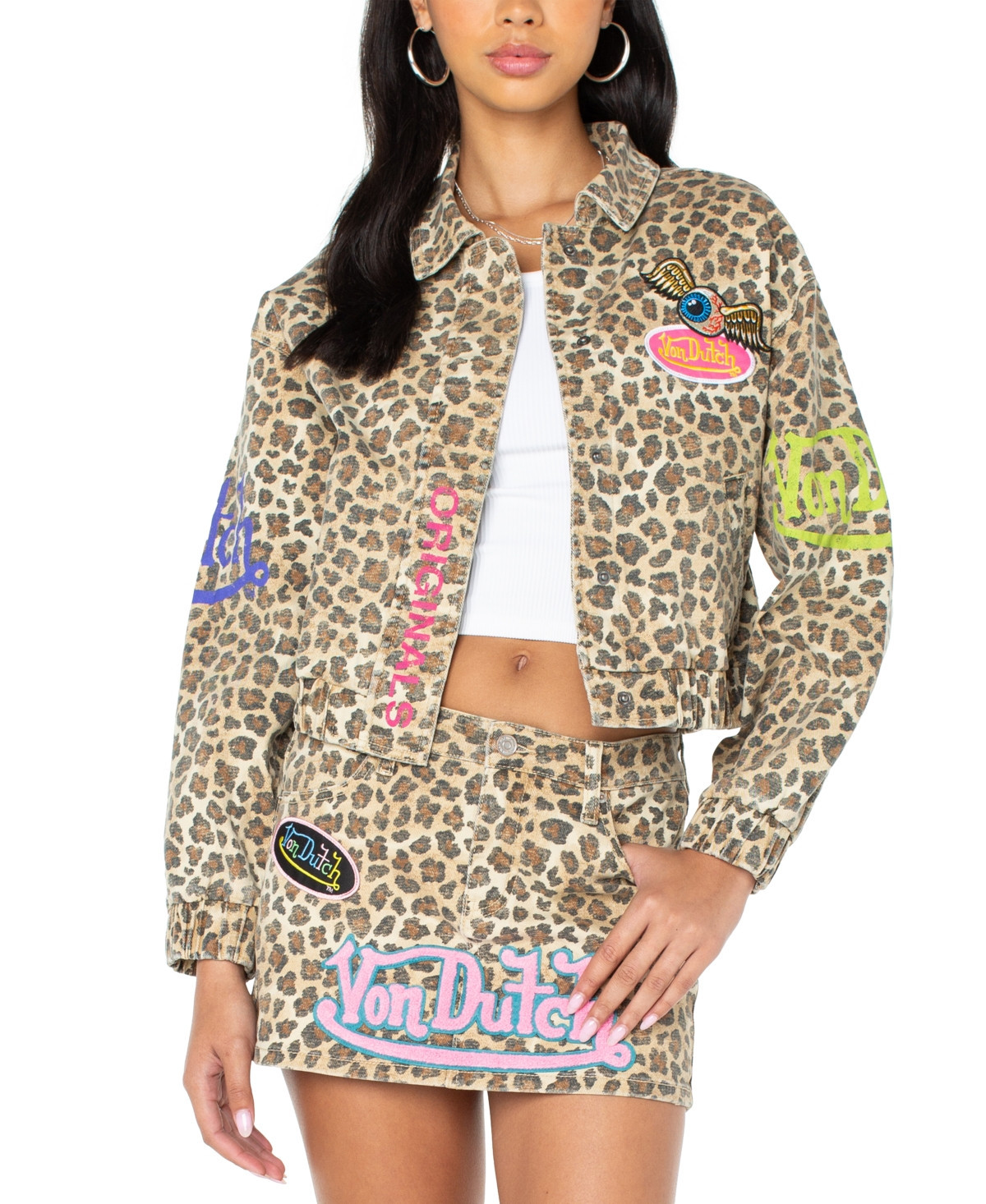 Von Dutch Women's Leopard Graphic Patch Jacket - Leopard | Macy's