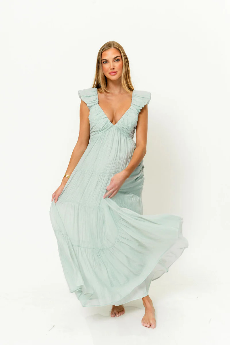 Katy Pleated Bodice Maxi Dress in Light Mint - Bump Friendly | Worth Collective