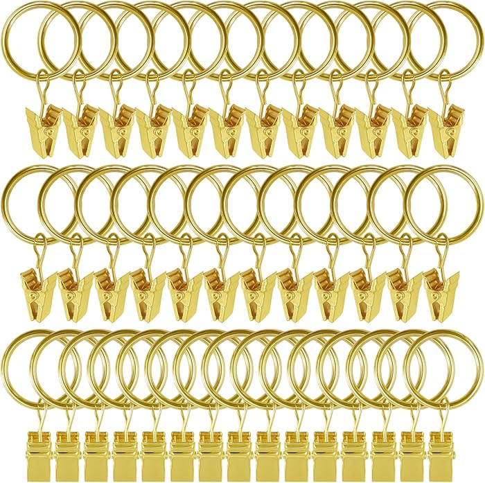 44 Pack Gold Curtain Rings with Clips, Curtain Hooks Hangers Clip Rings for Hanging Drapes Bows H... | Amazon (US)