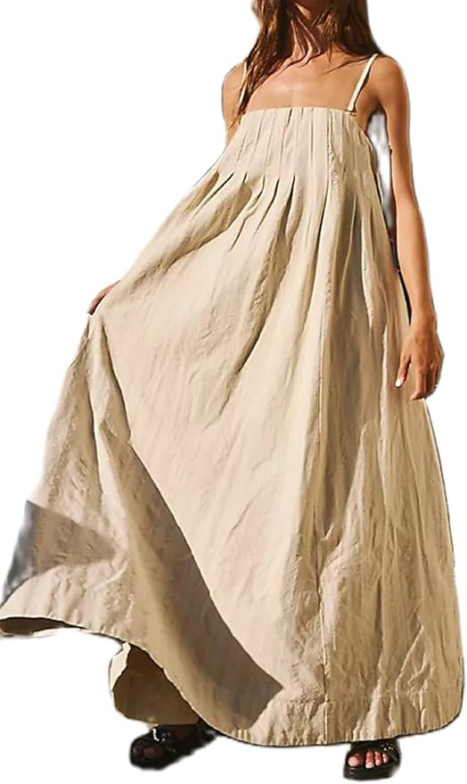 Women Y2K Spaghetti Strap Maxi Dress Boho Flowy Cami Dress Backless Loose Sundress Summer Holiday... | Amazon (US)