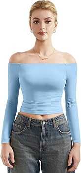 SUUKSESS Off Shoulder Double Lined Long Sleeve Shirts Tops | Amazon (US)