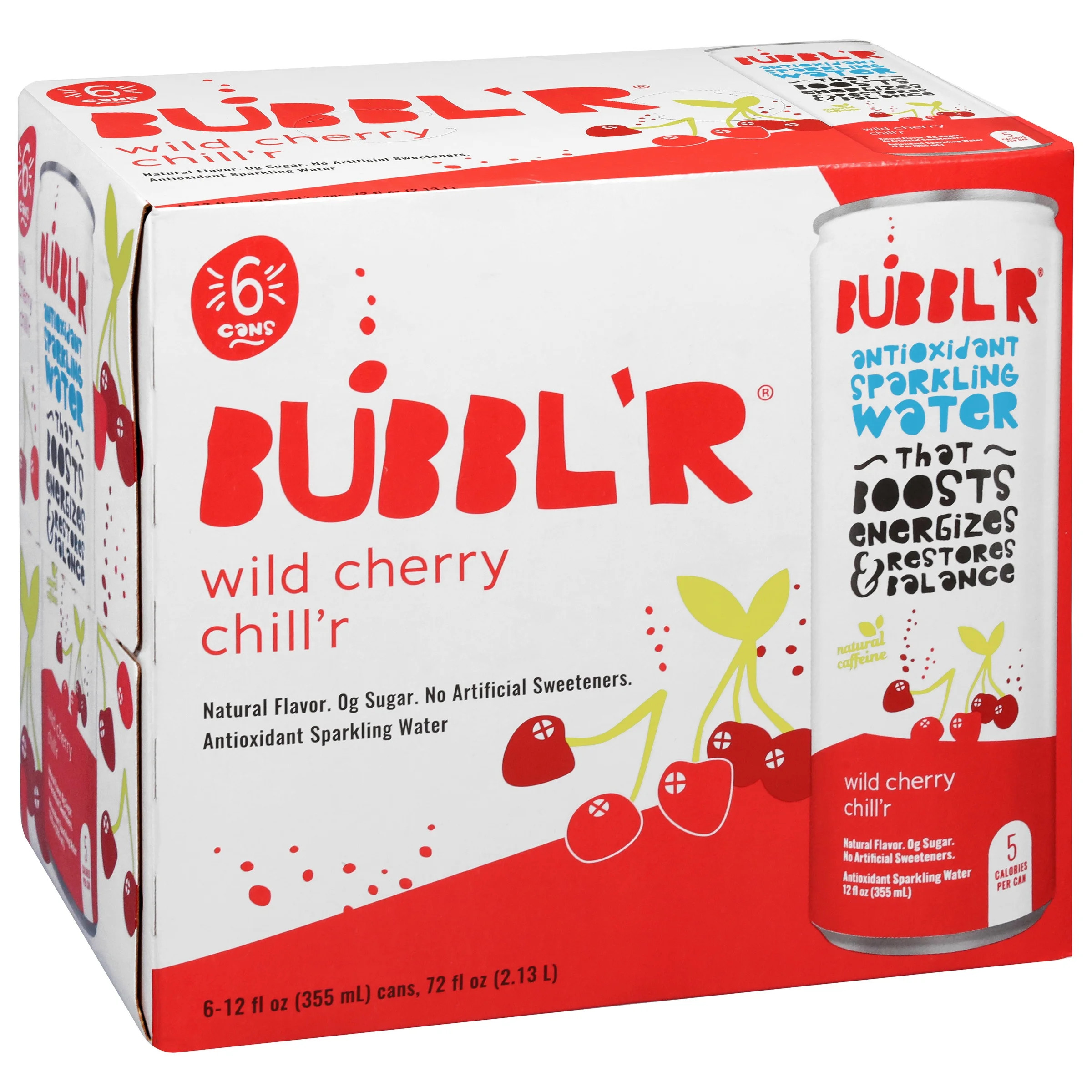 BUBBL'R Antioxidant Sparkling Water, Wild Cherry Chill'r, 12 fl oz, 6 Pack Cans | Walmart (US)