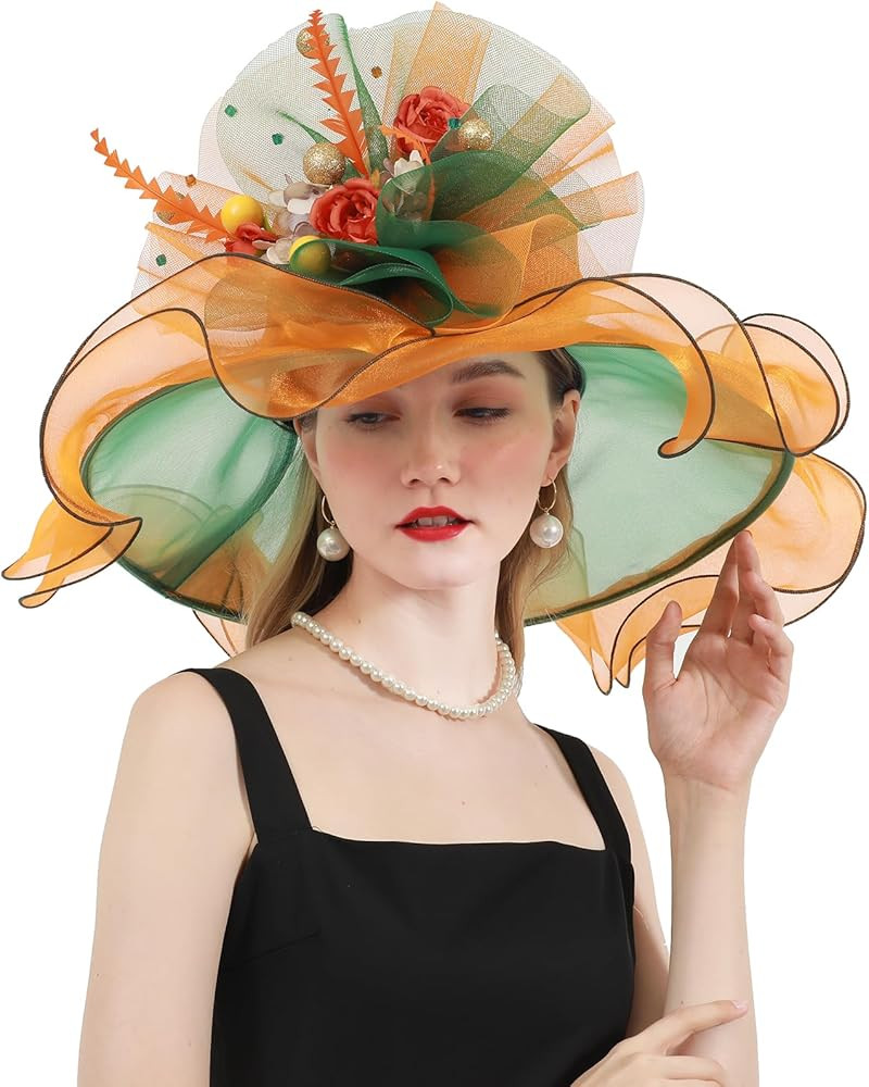 ORIDOOR Women Organza Fascinator Church Derby Hat Floral Tea Party Wedding Hat | Amazon (US)