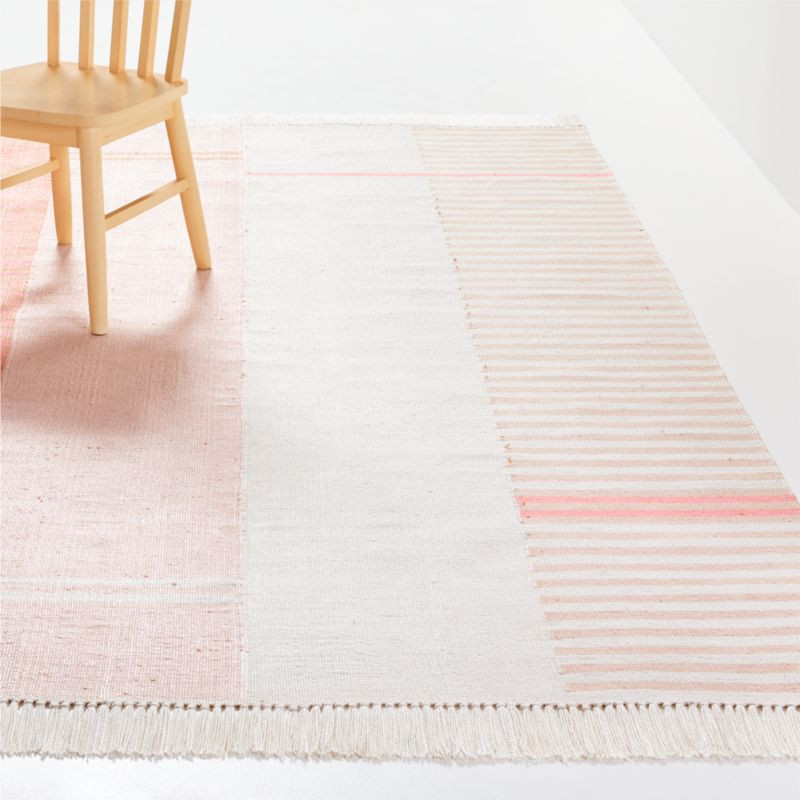 Teo Pink Stripe Colorblock Rug | Crate & Kids | Crate & Barrel