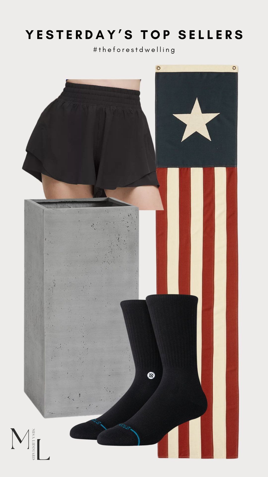 Sharing yesterday's top sellers. These are my favorite shorts from lululemon. I have a size small but probably could have gone down to an xs. The Mission Square planter is an outdoor staple and looks good for every season. I styled two of these flags around our front door and they make the porch so festive for the 4th of July. Stance are the absolute best. I love the crew style or quarter length. 

 #LTKSummerEdit #LTKActive #LTKHome