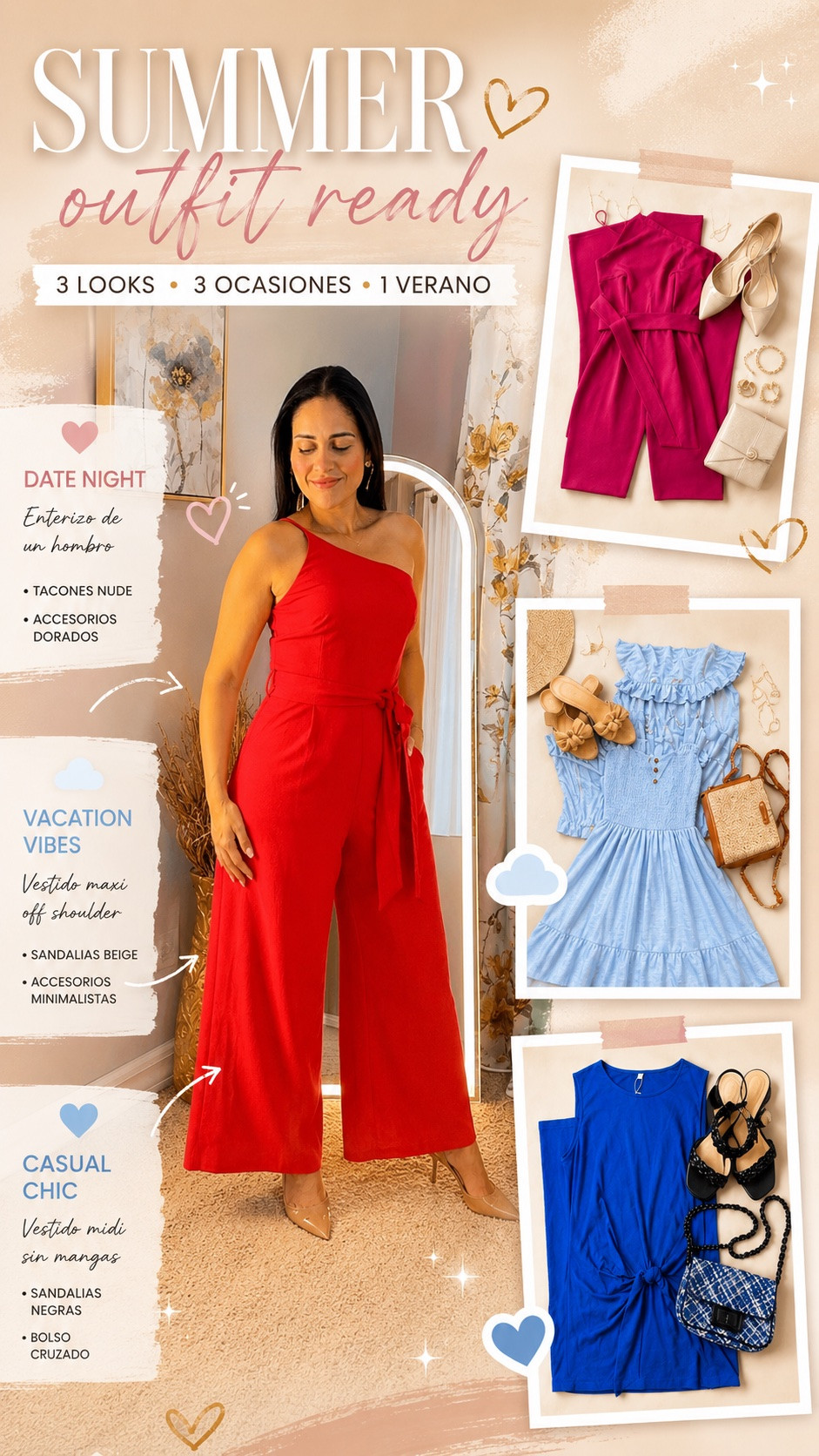 ☀️✨ Summer outfit ready ✨☀️

Últimamente estoy amando este tipo de outfits porque se ven femeninos, cómodos y súper fáciles de combinar 😍🤍

💖 El enterizo de un hombro lo combiné con tacones nude y accesorios dorados… perfecto para una cena, date night o brunch elegante ✨

☁️ El vestido maxi off shoulder lo usé con accesorios minimalistas para darle ese vibe fresh y romántico… ideal para vacaciones, beach dinner o una salida de verano ☀️

💙 El vestido midi sin mangas con detalle en la cintura lo combiné más casual chic… perfecto para el día a día, shopping, brunch o hasta para viajar ✈️

¿Cuál usarías primero? 👀👇

#OutfitsDeVerano #FashionReels #OutfitInspo #UGCCreator #SummerStyle OOTD LooksDeVerano FashionInspo CuteOutfits SummerOutfits