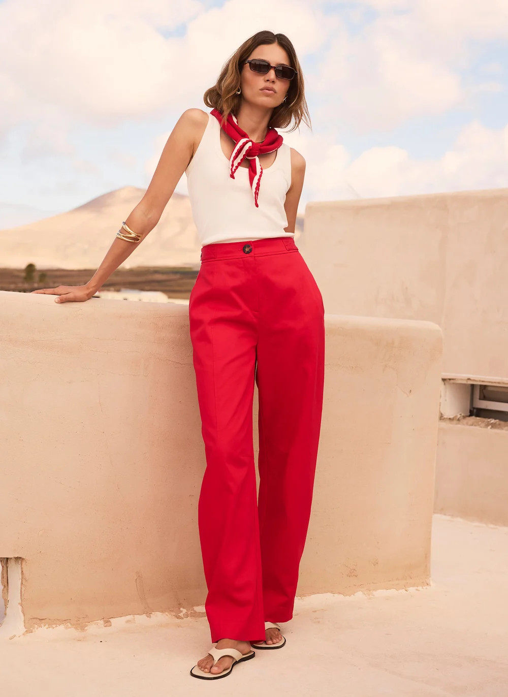 Red Wide Leg Utility Trousers | Mint Velvet