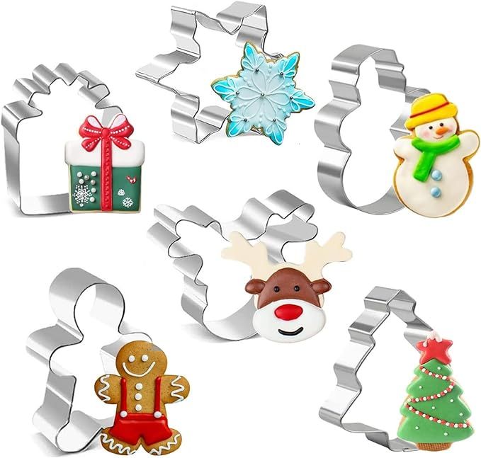 SEIHDHIK Christmas Cookie Cutters Set of 6 Stainless Steel Biscuit Cutters with Gingerbread Man S... | Amazon (US)