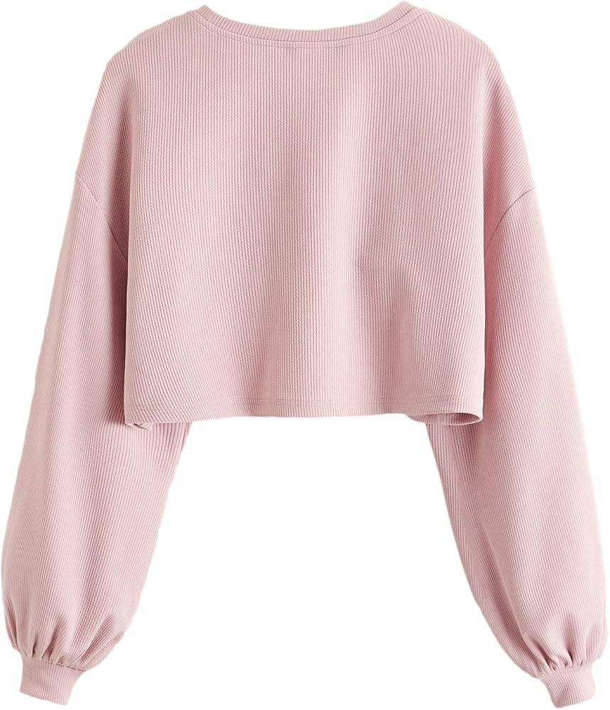 ROMWE Women's Long Sleeve Crewneck Raw Hem Casual Crop Top Sweatshirt | Amazon (CA)