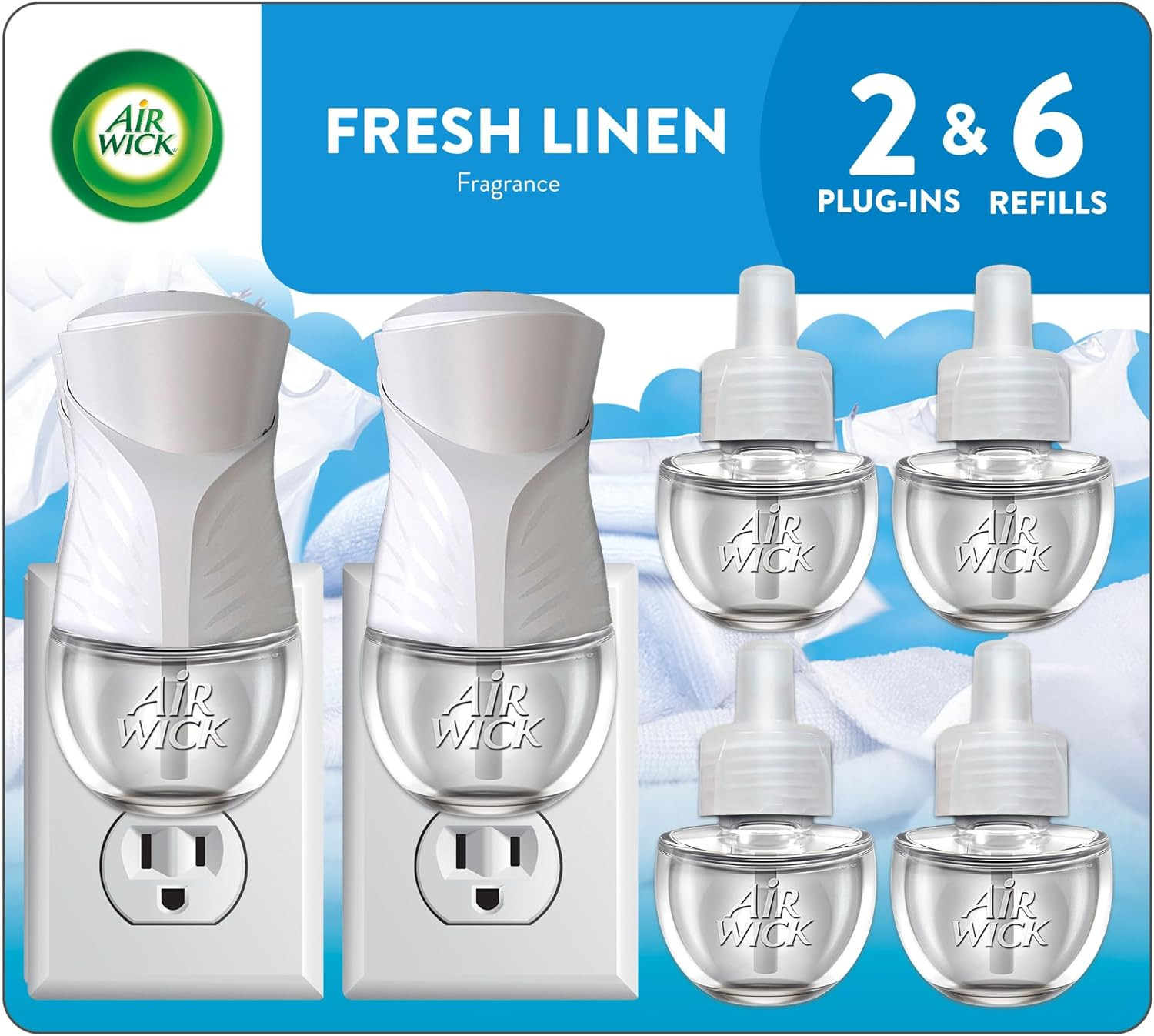 Air Wick Plug in Scented Oil Starter Kit, 2 Warmers + 6 Refills, Fresh Linen, Same Familiar Smell of Fresh Laundry, Eco Friendly, Essential Oils, Air Freshener | Amazon (US)
