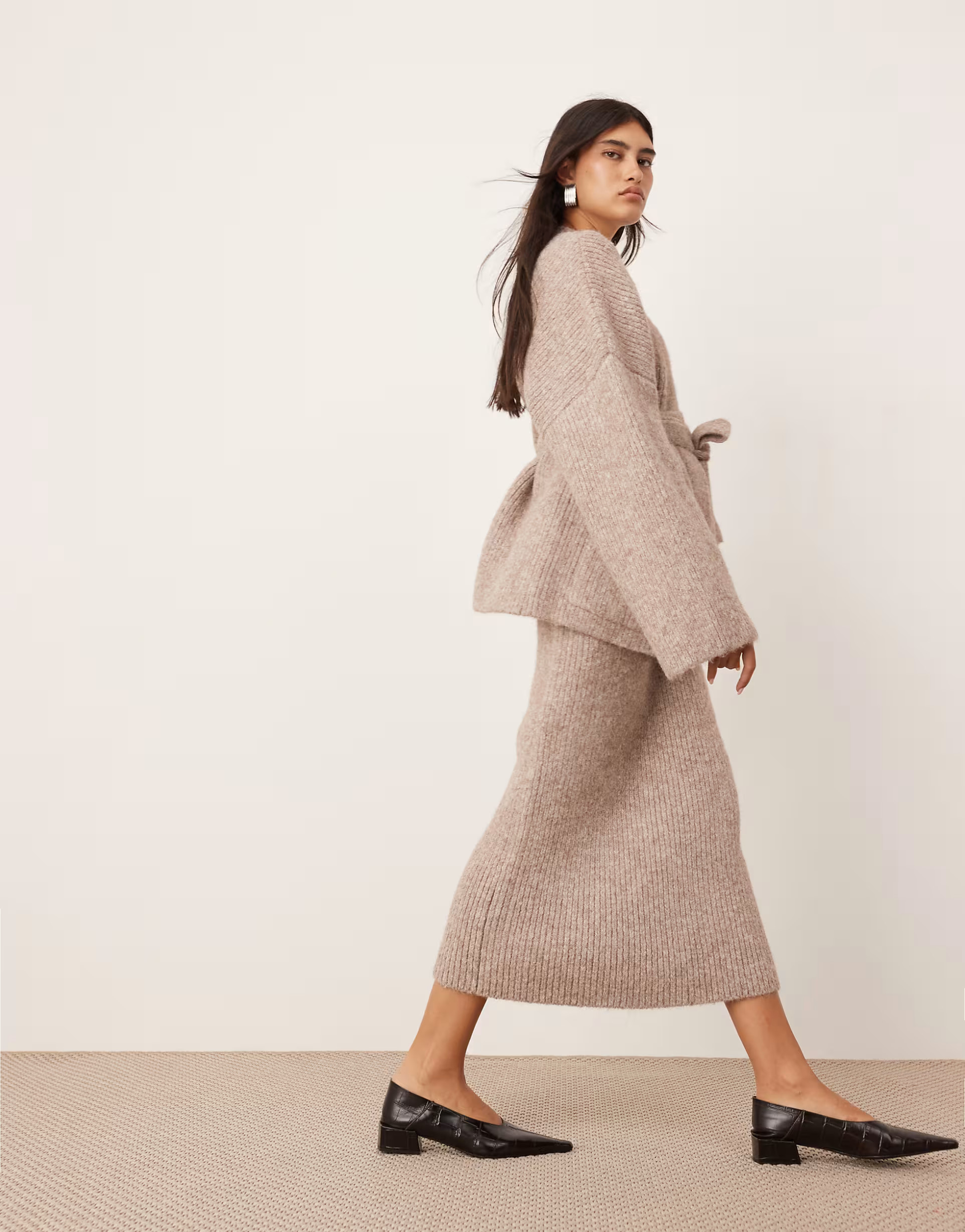 ASOS EDITION ribbed knit midi skirt in taupe - part of a set | ASOS (Global)