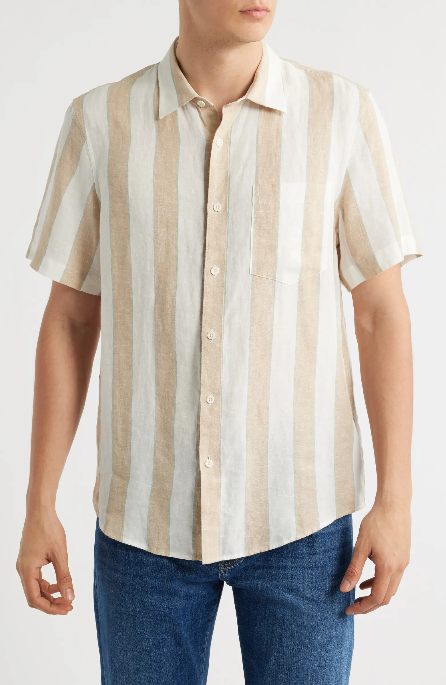 Nordstrom Stripe Short Sleeve Linen Button-Up Shirt | Nordstrom | Nordstrom