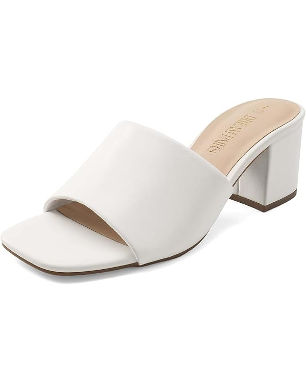 DREAM PAIRS Women's Square Open Toe Heels Sandals Low Block Chunky Heeled Sandals Slide Sandals S... | Amazon (US)