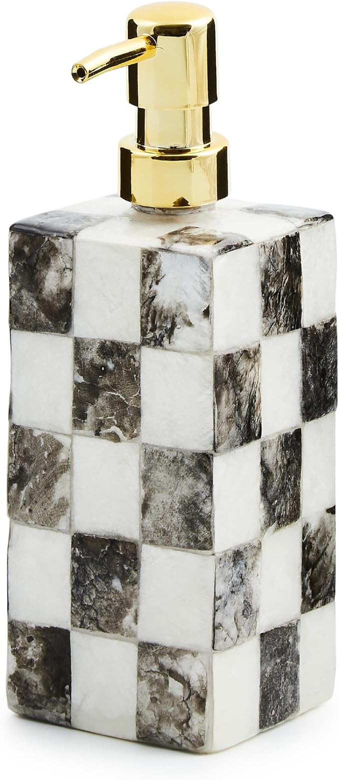 MACKENZIE-CHILDS Capiz Soap Pump, Liquid-Soap Dispenser for Bathroom or Kitchen, Black-and-White ... | Amazon (US)