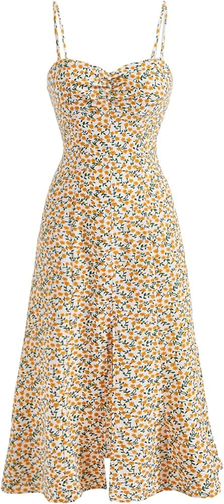 Floerns Women's Summer Split Thigh Spaghetti Strap Cami Midi Floral Dress | Amazon (US)