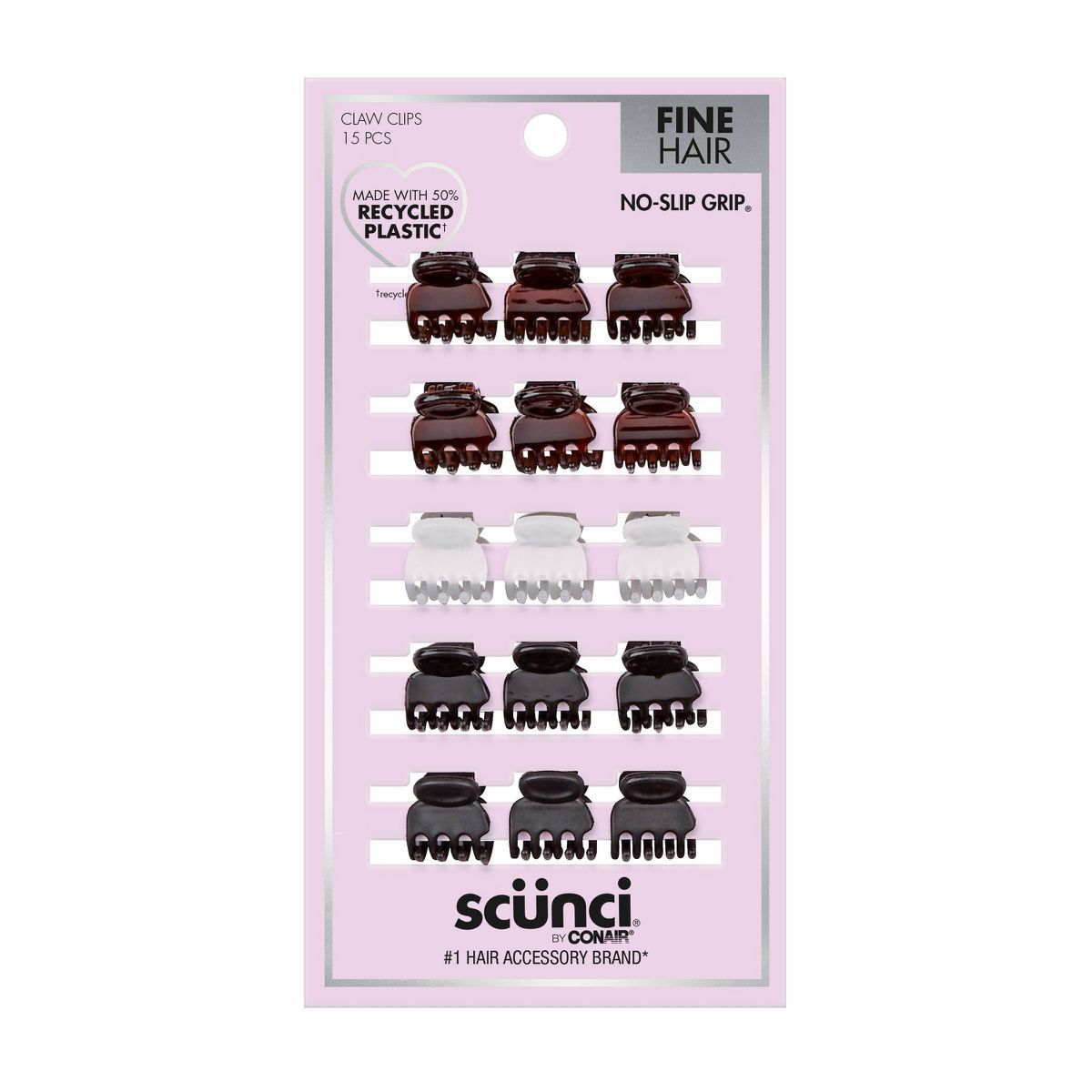 scünci No-Slip Grip Recycled  Mini Claw Clips - Mixed Finish - Black/Brown/Clear - Fine Hair - 1... | Target