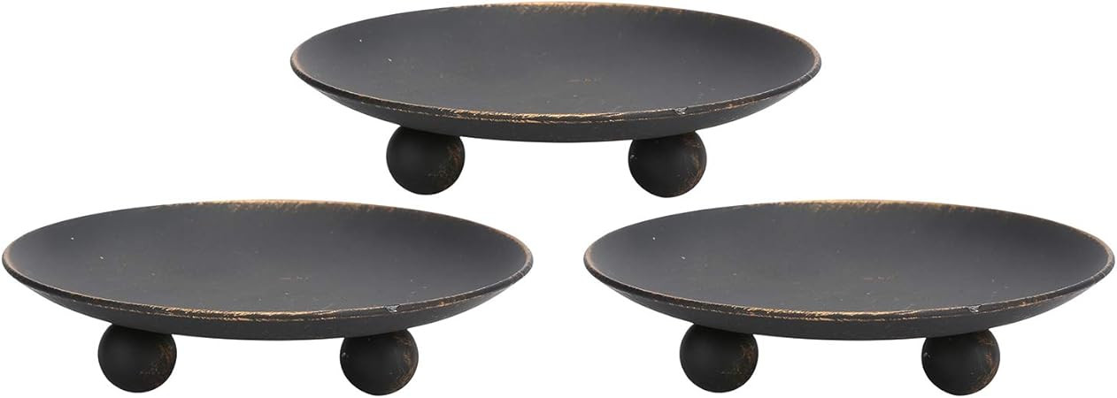 Rustic Black Iron Plate Candle Holder,Decorative Iron Pillar Candle Holder, Set of 3,Pedestal Can... | Amazon (US)