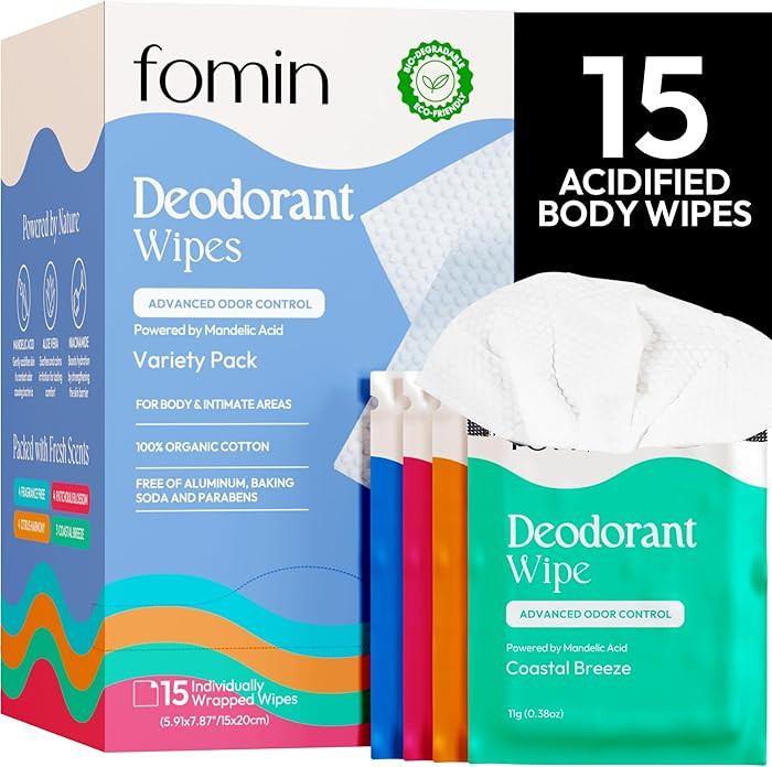 FOMIN Acidified Travel Deodorant Wipes For Women & Men - 15 Count - Variety Pack - pH Balanced, M... | Amazon (US)