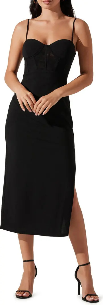 Corset Mesh Bodice Midi Dress | Nordstrom