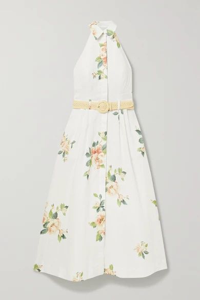 Zimmermann - Kirra Linen Halterneck Midi Dress - Ivory | NET-A-PORTER (US)