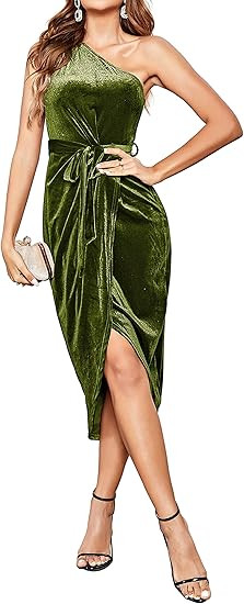 MEROKEETY Women's One Shoulder Ruched Bodycon Velvet Dress Sleeveless Wrap Slit Cocktail Party Mi... | Amazon (US)