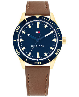 Tommy Hilfiger Men's Quartz Brown Leather Strap Watch 44mm - Macy's | Macy's