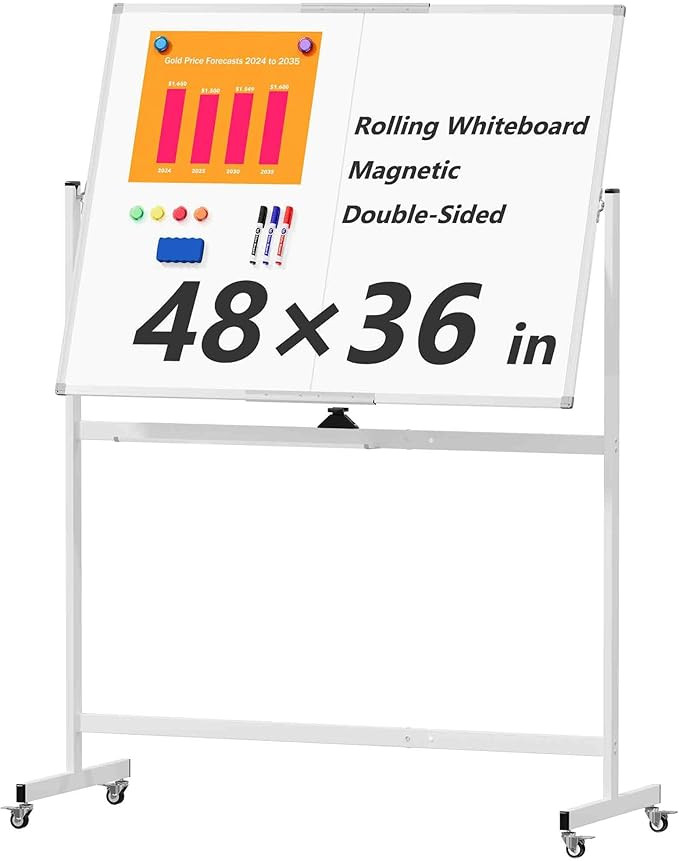 Large Rolling Whiteboard on Wheels, 48" x 36" Double-Sided Mobile White Board with Stand, 4' x 3'... | Amazon (US)