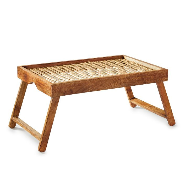 Mango Wood and Rattan Breakfast Tray, Natural | Mark and Graham