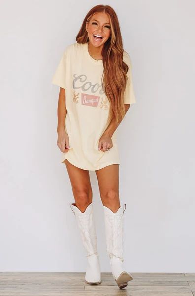 Coors Banquet Graphic Tee / T-shirt Dress - Muted Yellow | Hazel and Olive