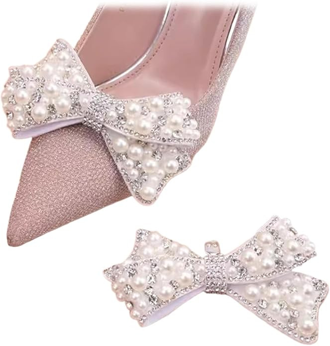 2 Pcs Pearl Bow Shoe Clips DIY Rhinestone Shoe Clips Bridal Wedding Shoe Accessories Detachable S... | Amazon (US)