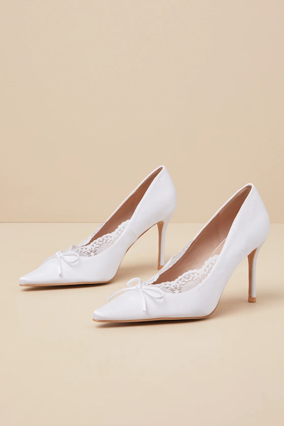 Calandre White Satin Pointed-Toe Pumps | Lulus