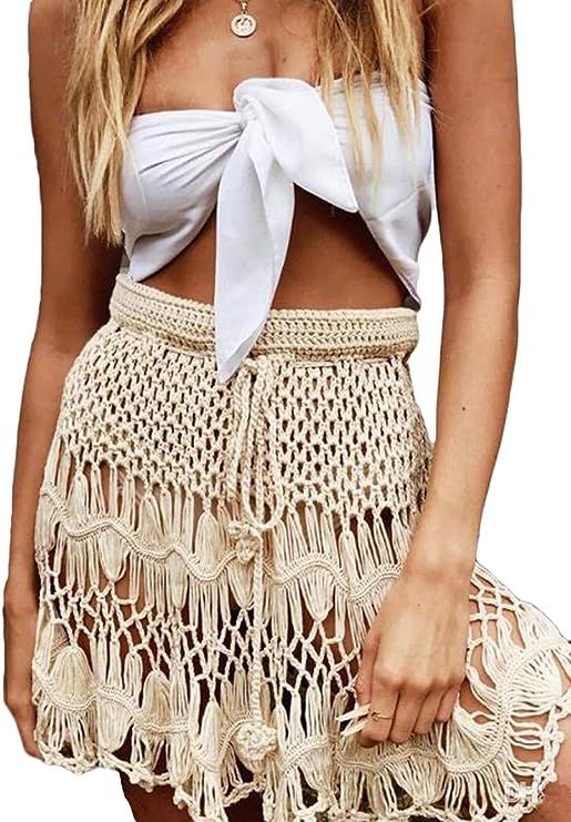 Kaei&Shi Crochet Cover Up Skirt, See Through Sexy Cover Ups for Swimwear Women, Net High Waist Co... | Amazon (US)