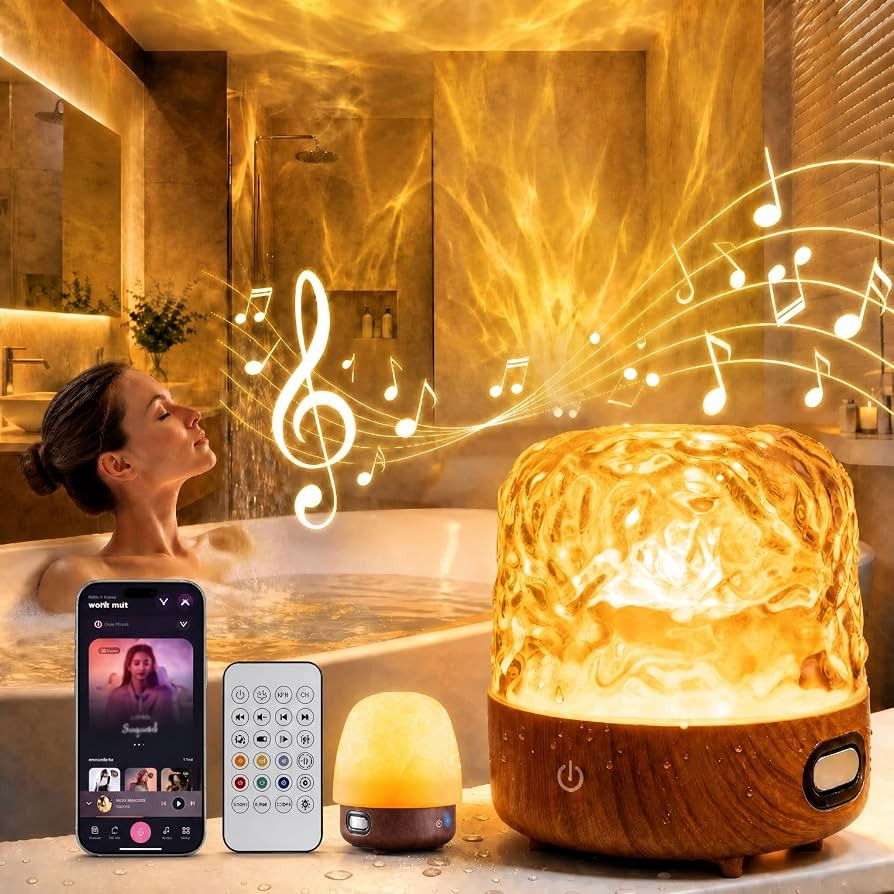 Rechargeable Waterproof Shower Light with Bluetooth Speaker, 16-Color Ocean Wave Projector LED La... | Amazon (US)