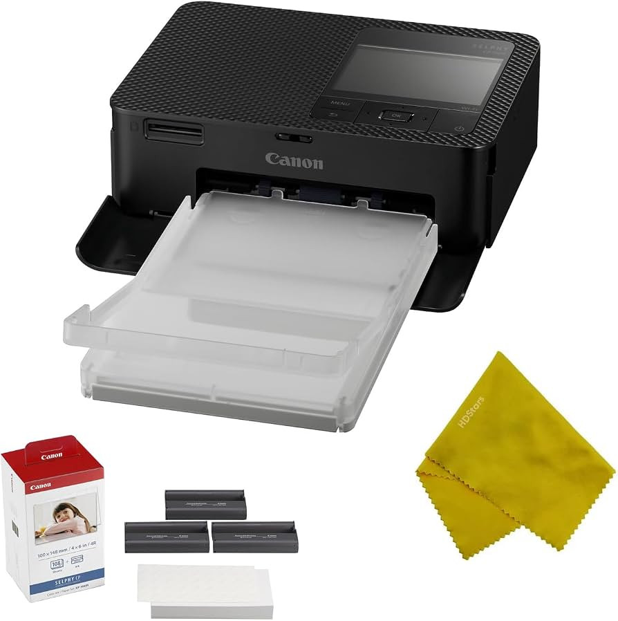 Canon SELPHY CP1500 Compact Photo Printer (Black) w/Canon KP-108IN Color Ink Paper Set, Cleaning ... | Amazon (US)
