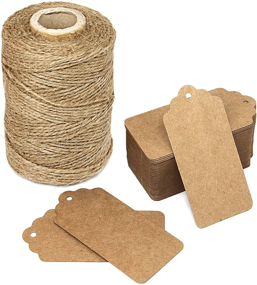 300 Feet Natural Jute Twine and 100PCS Brown Rectangle Kraft Paper Gift Tags for Crafts & Price T... | Amazon (US)