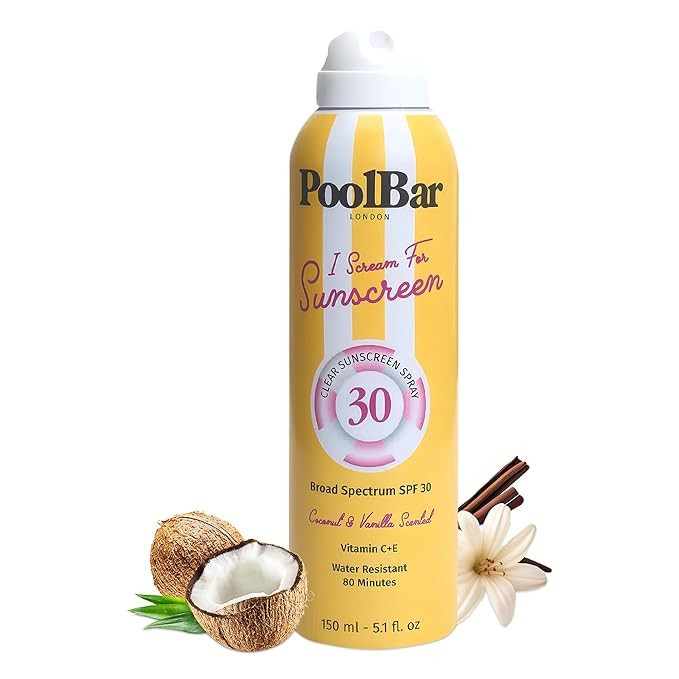 PoolBar SPF 30 Clear Sunscreen Spray – Broad Spectrum UVA/UVB Sun Protection Spray, Lightweight... | Amazon (US)