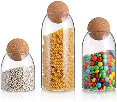 Suwimut 3 Pack Glass Jar with Airtight Cork Lid Ball, Clear Candy Jar Mason Jars Food Storage Can... | Amazon (US)