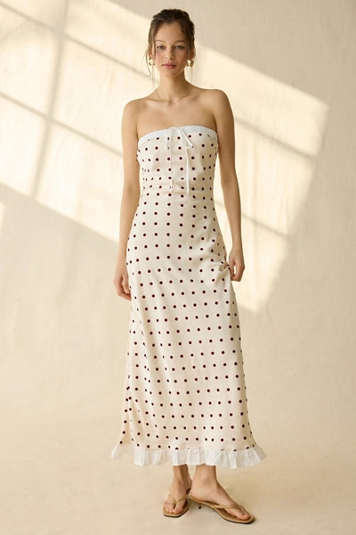 Maude Club Donni Polka Dot Strapless Maxi Dress | Urban Outfitters (US and RoW)
