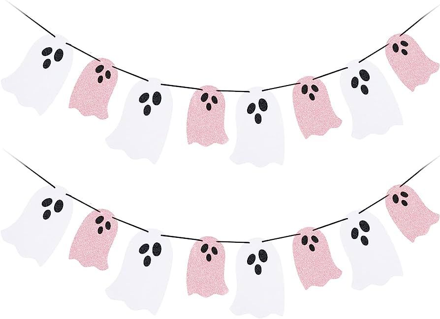 Halloween Hanging Ghost Banner White Pink Glitter Halloween Party Ghost Banner for Haunted Houses... | Amazon (US)