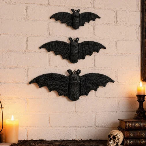 3 Pcs Woven Rattan Bat Wall Hanging Halloween Decor, 3D Scary Handcrafted Black Rope Bats, Rustic... | Walmart (US)