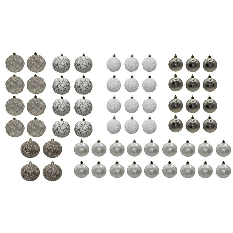 62 Count White and Gold Shatterproof Christmas Ornaments, by My Texas House | Walmart (US)
