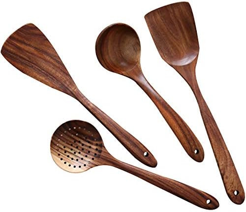 Wooden Cooking Utensils Kitchen Utensil,NAYAHOSE Natural Teak Wood Kitchen Utensils Set - Nonstic... | Amazon (US)