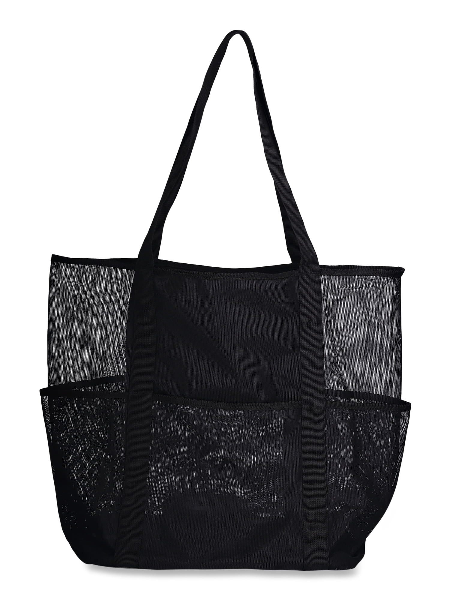 Time and Tru Women's Mesh Beach Tote, Black | Walmart (US)