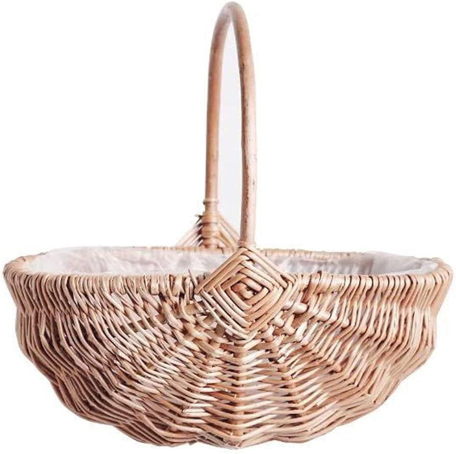 Handwoven Flower Basket with Handle, Willow Storage Basket Empty Wicker Picnic Basket with Plasti... | Amazon (US)