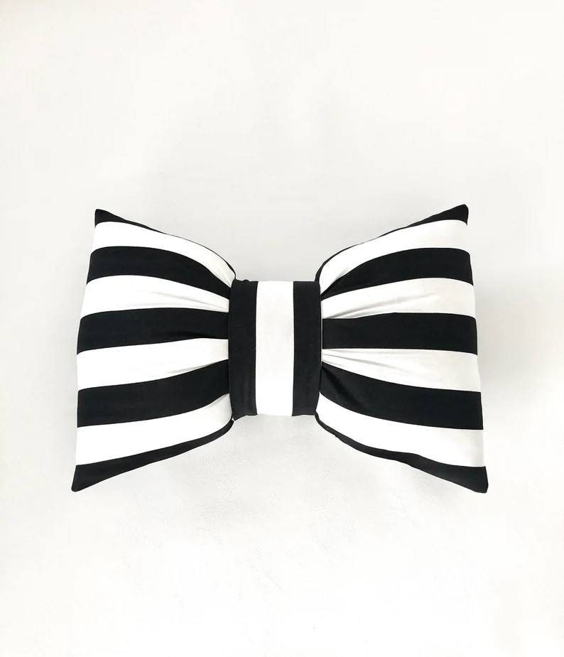 Black and White Cotton Stripe Unique Bow Shaped Lumbar Pillow | Etsy (US)