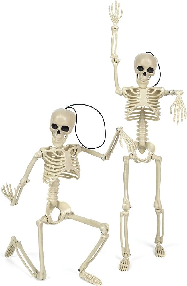 DECORLIFE 2 PCS Posable Skeleton Halloween Decoration, 16" Small Skeletons for Home, Party, Haunt... | Amazon (US)