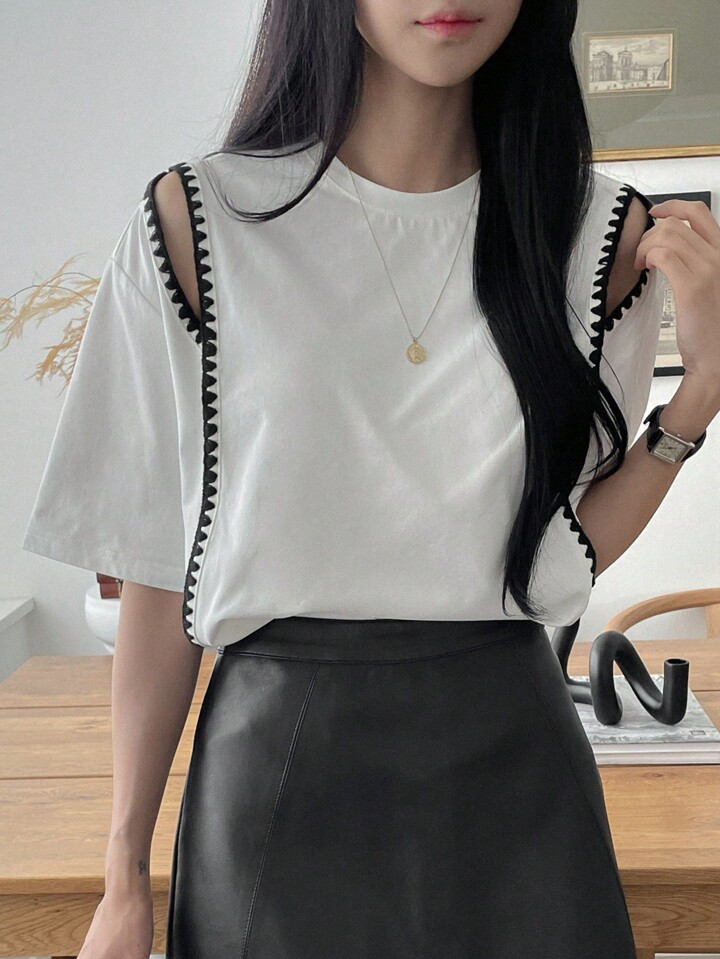 DAZY Women's Solid Color Crew Neck Short Sleeve Casual Blouse | SHEIN